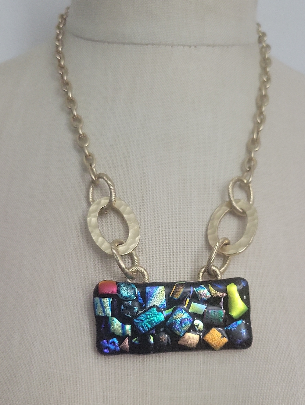 NWOT Dichroic Glass Goldtone Chain Necklace A